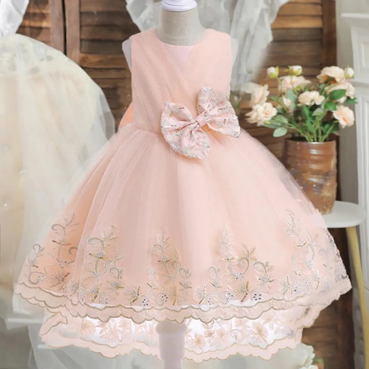2023 Ragazza Fiore Abito di Natale per bambini Compleanno Principessa Abbigliamento da festa Bambino Infantile Fiocco Bambini Se