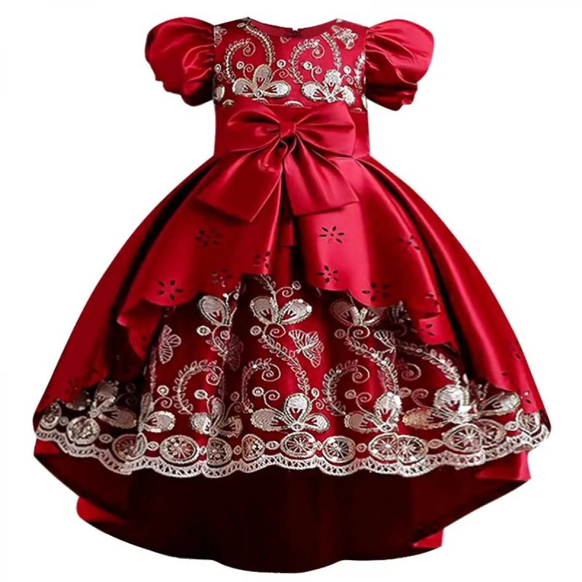 Abbigliamento per bambini Abito per bambini Paillettes ricamate Principessa Ragazza Natale Festa di compleanno Manica a pallonci