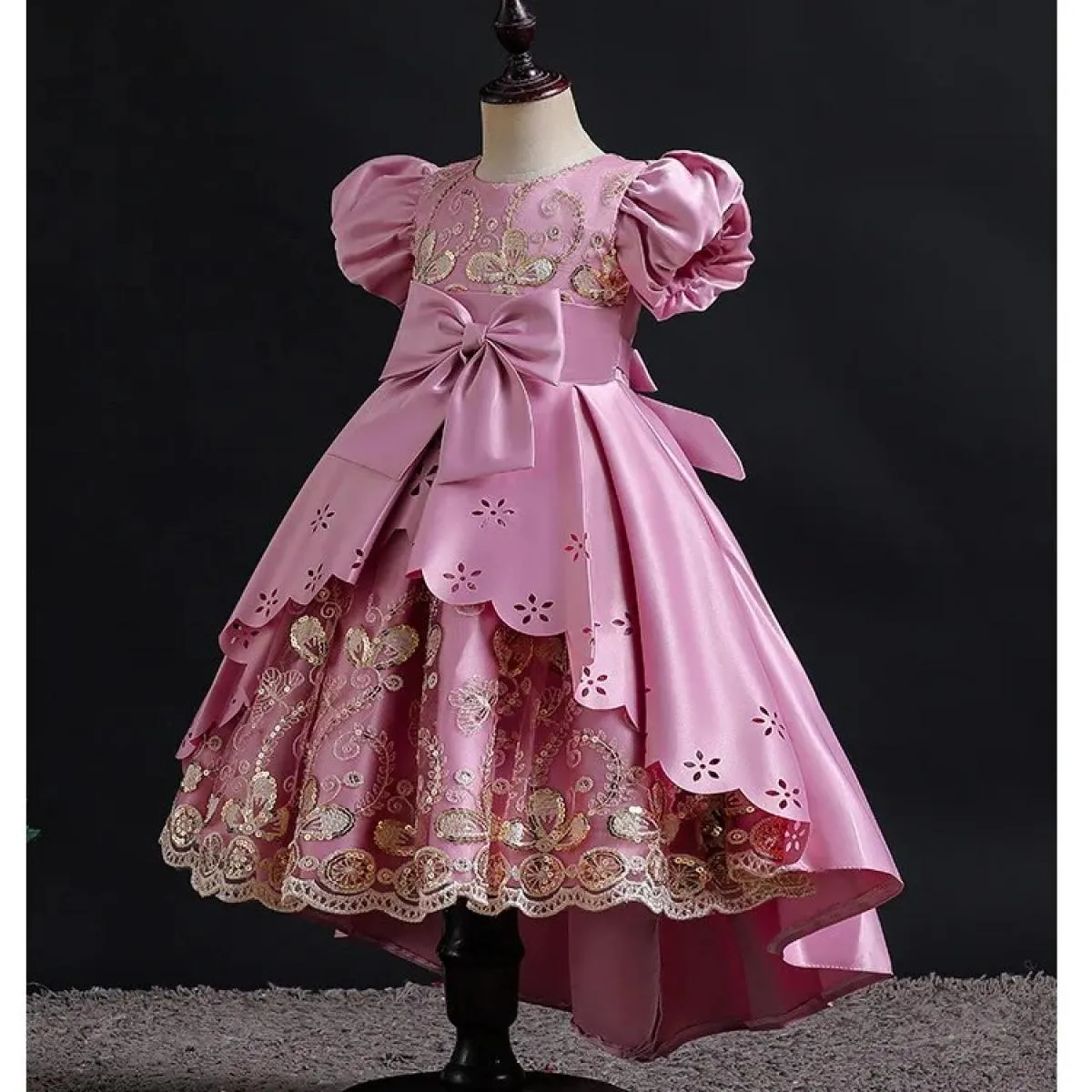 Abbigliamento per bambini Abito per bambini Paillettes ricamate Principessa Ragazza Natale Festa di compleanno Manica a pallonci