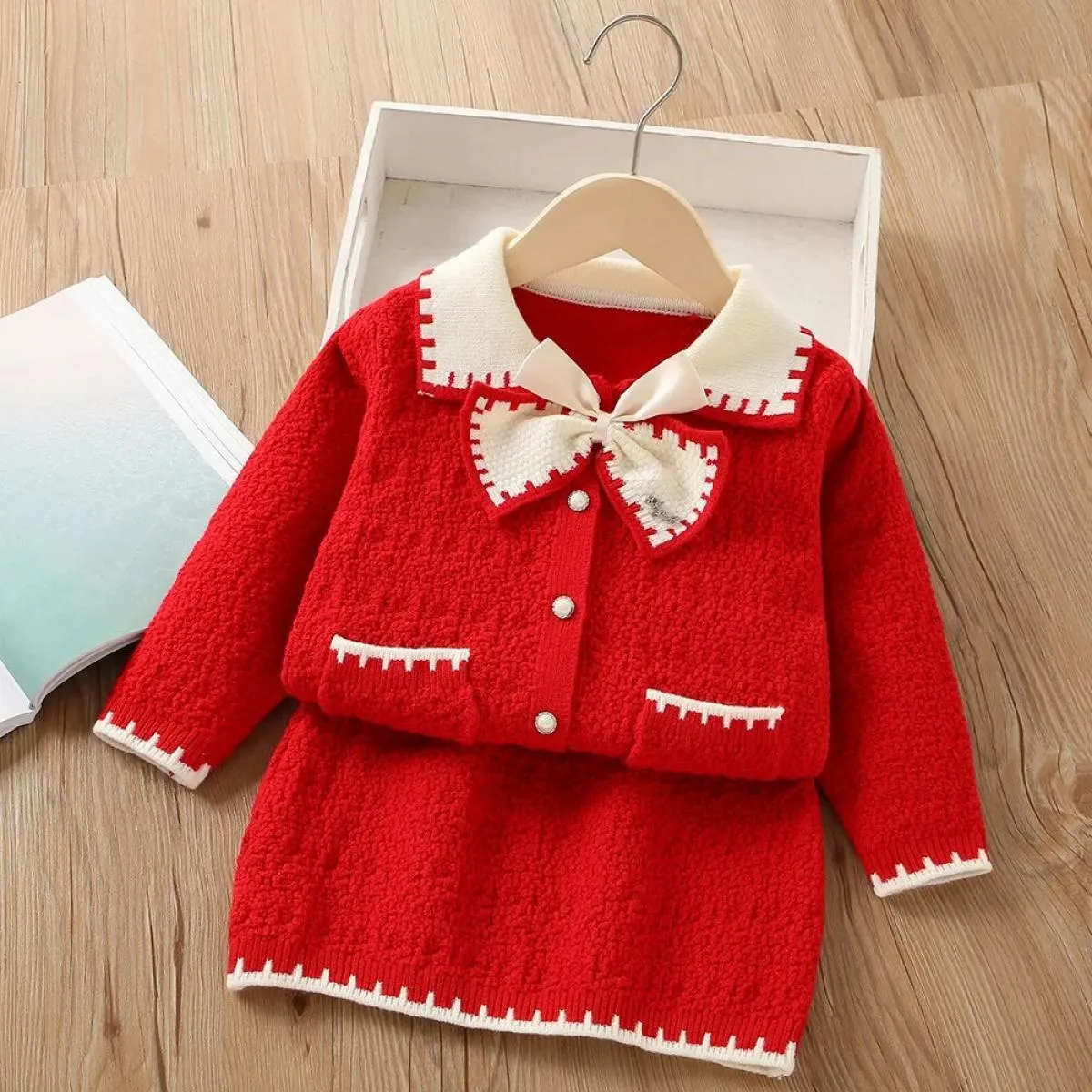 Abito alla moda per nuove ragazze Abito rosso carino per il primo anno Abiti per feste di Natale 2 Abiti autunnali di 8 anni