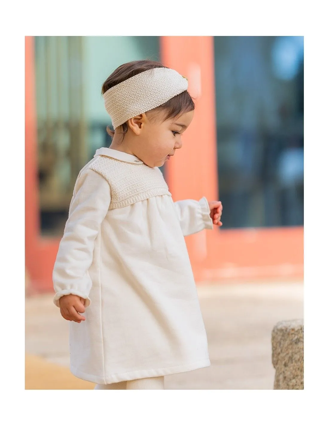 ABITO BIMBA IN COTONE NATURALE CON COLLETTO