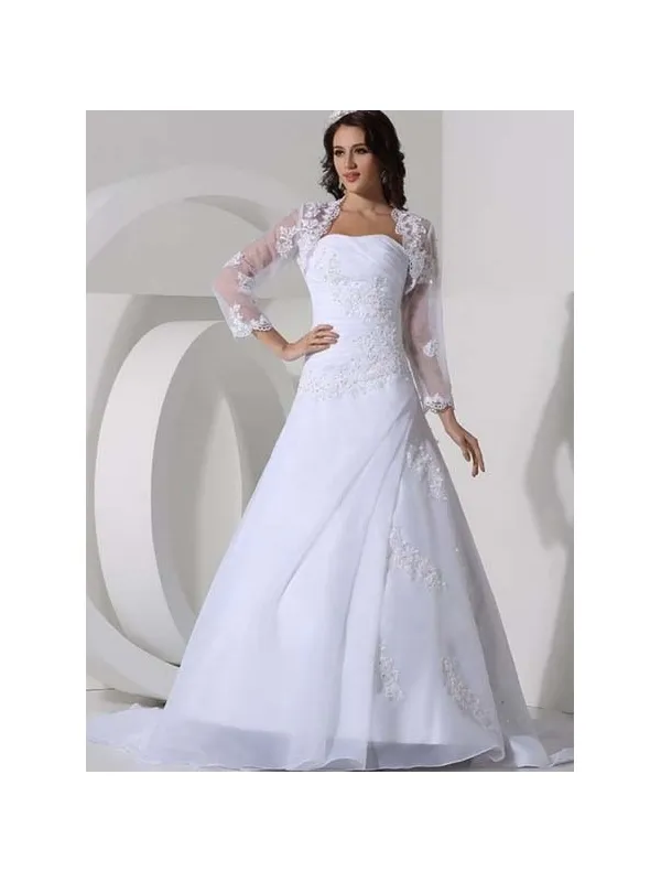 Abito da sposa a trapezio bianco ottico in organza e pizzo
