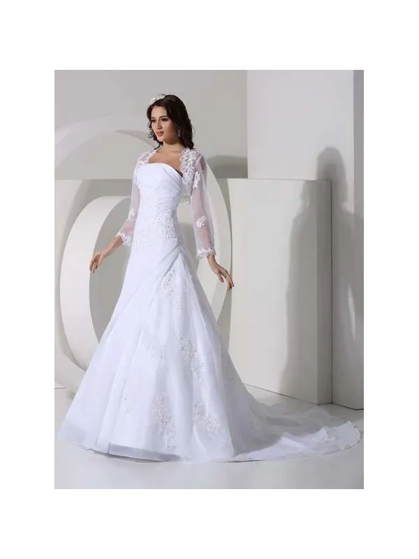 Abito da sposa a trapezio bianco ottico in organza e pizzo
