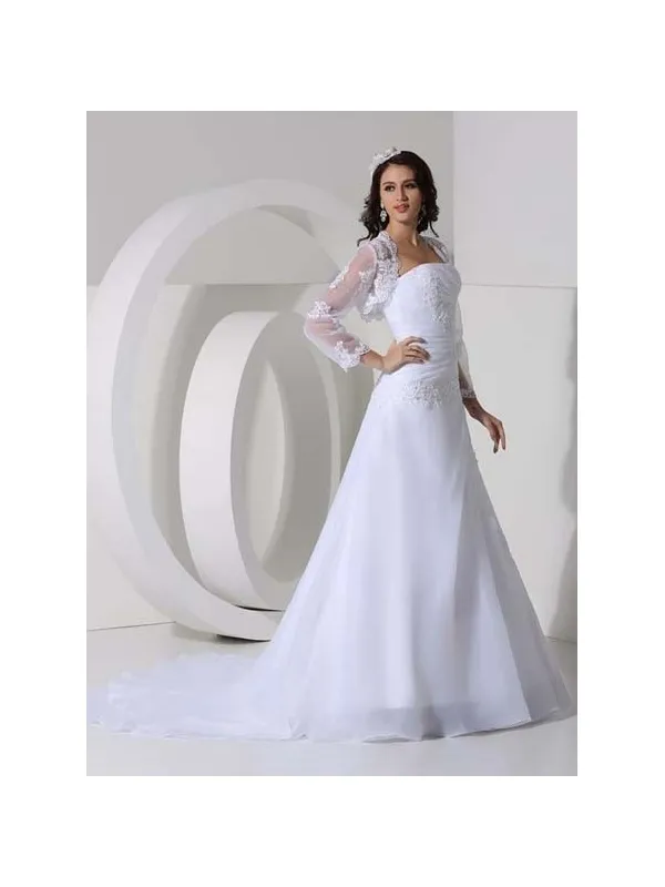 Abito da sposa a trapezio bianco ottico in organza e pizzo