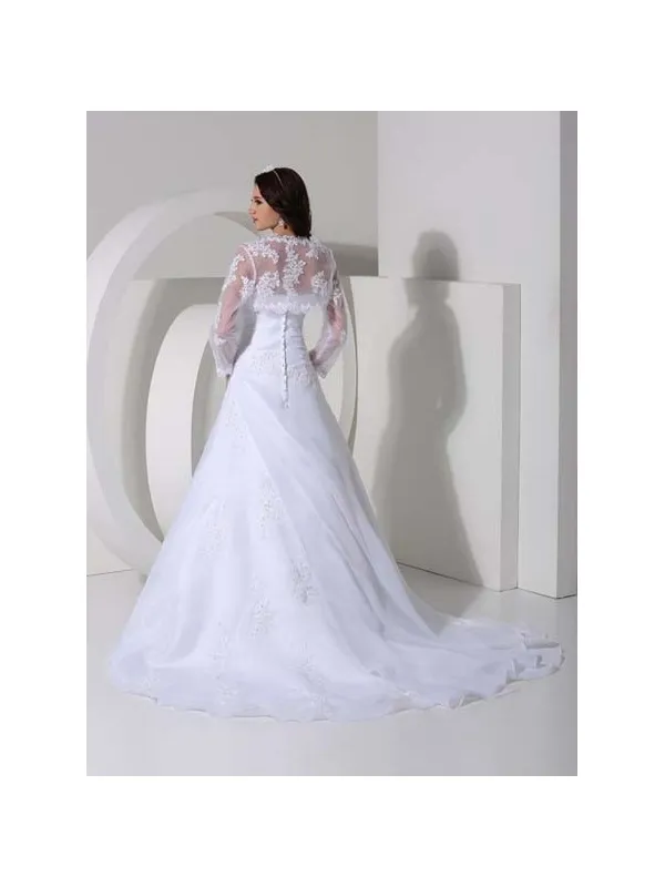 Abito da sposa a trapezio bianco ottico in organza e pizzo