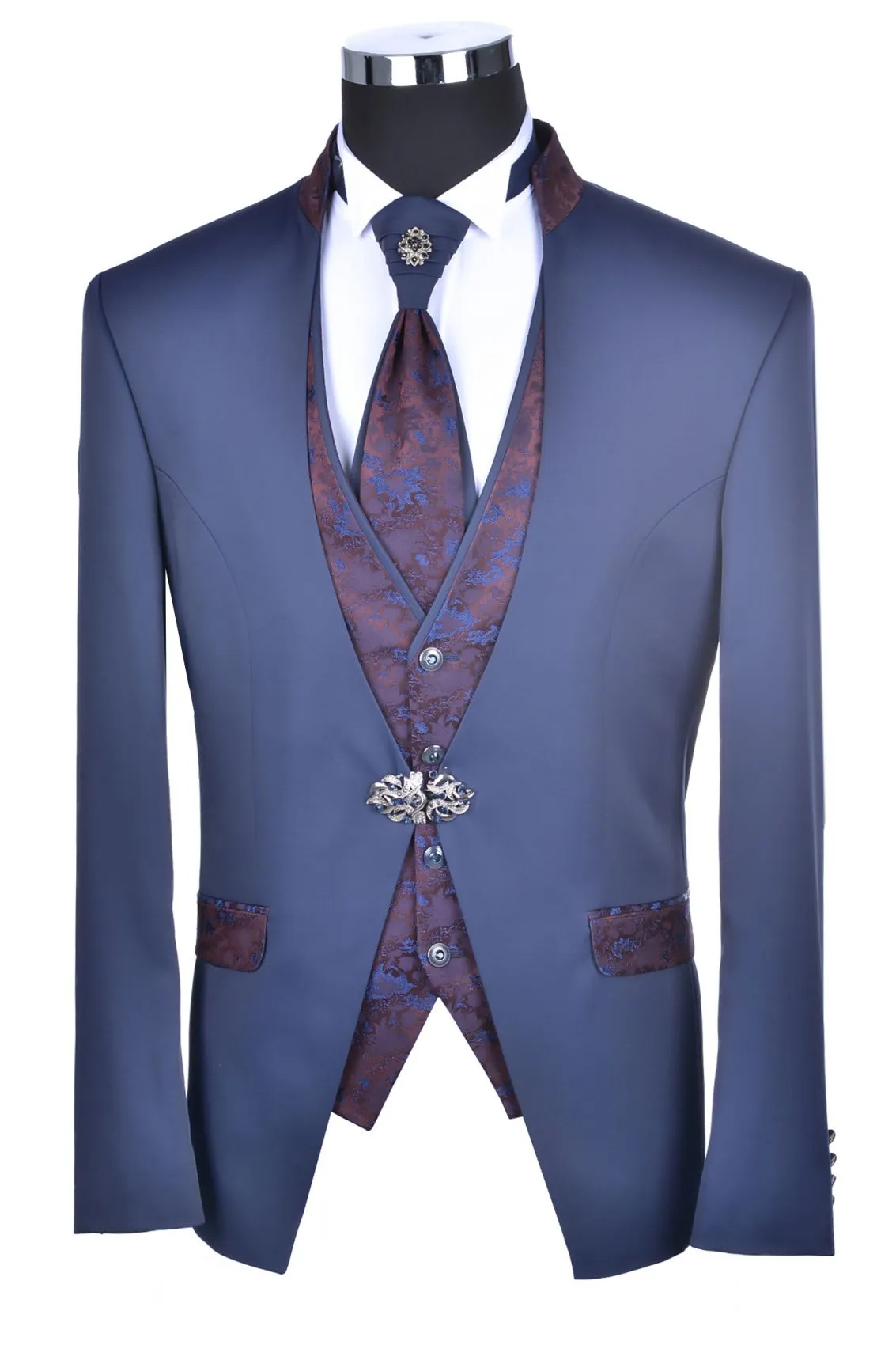 Abito da sposo con gilet e cravatta baggi slim fit