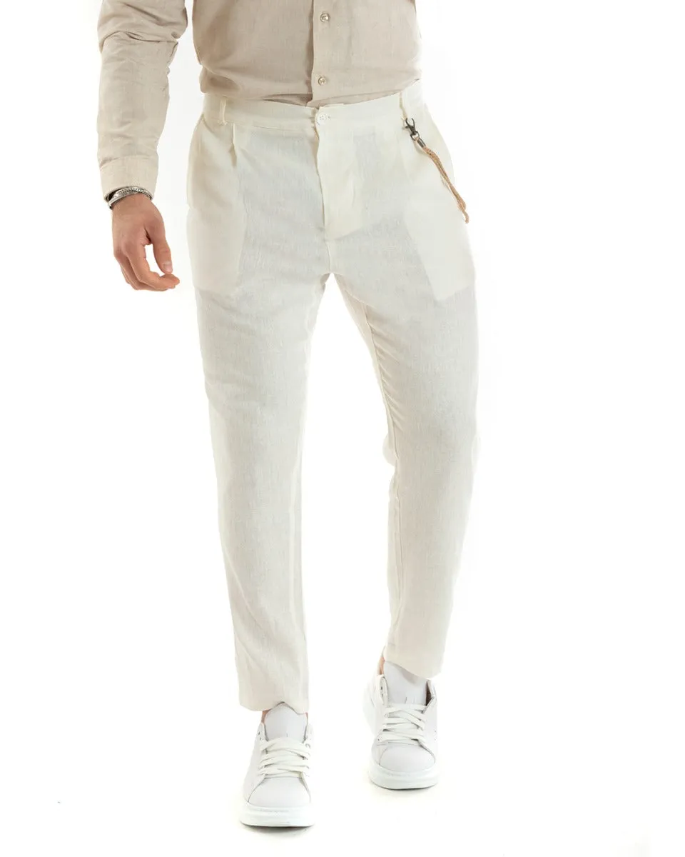 Abito Uomo Monopetto Completo Lino Sartoriale Giacca Pantaloni Tinta Unita Panna GIOSAL-OU2326A