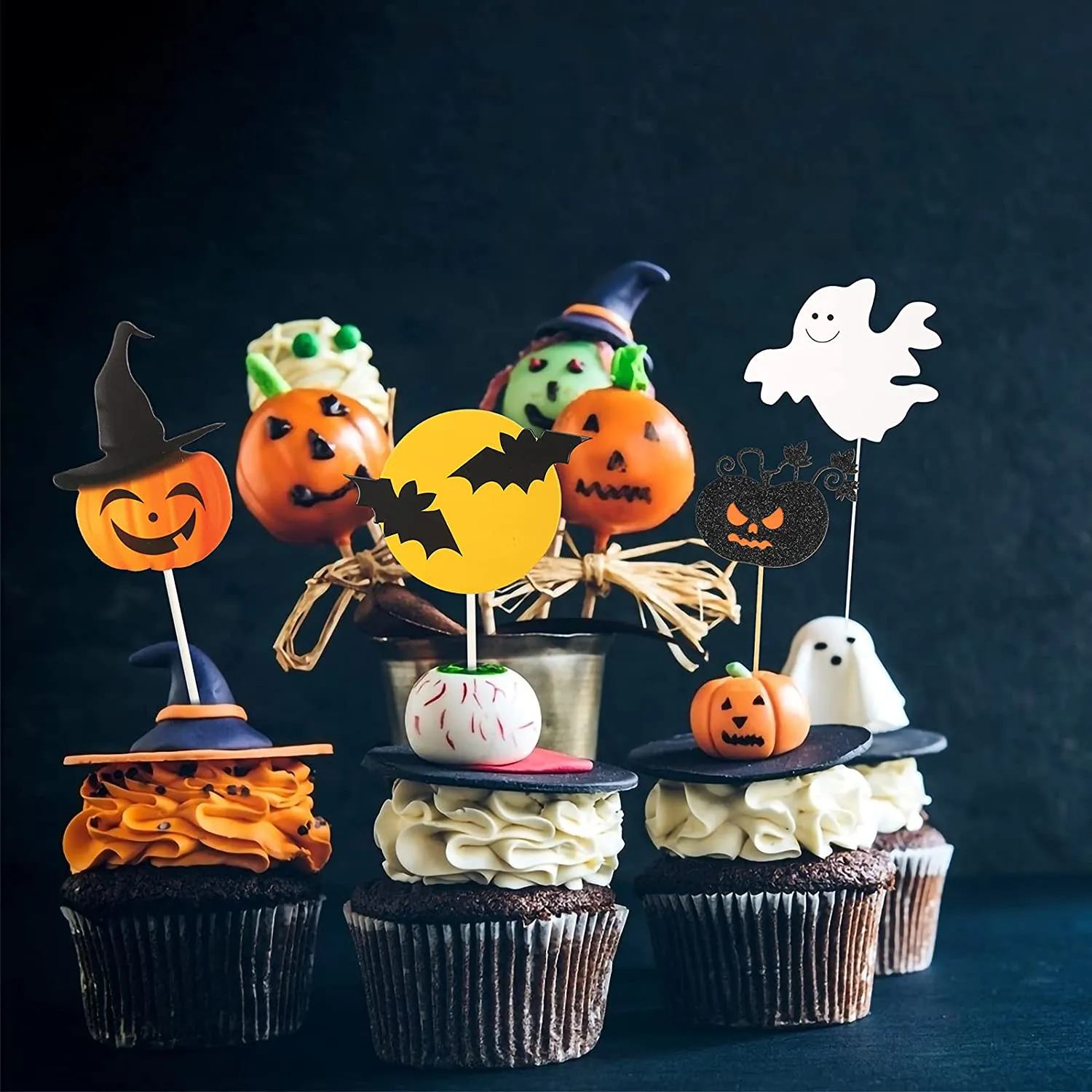 AirSMall 13 Pezzi Halloween Cake Toppers Zucca Ragnatela Demone Fantasma Ramo Castello Pipistrello Gatto Cupcake Topper, Decoraz