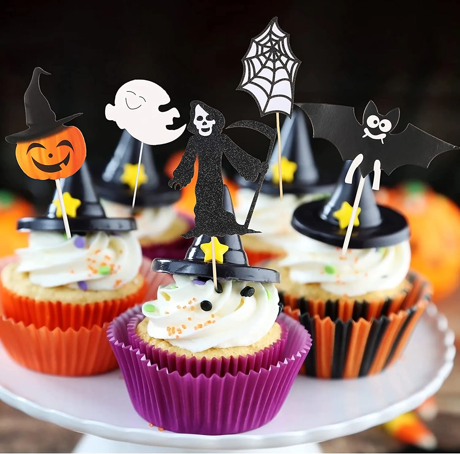 AirSMall 13 Pezzi Halloween Cake Toppers Zucca Ragnatela Demone Fantasma Ramo Castello Pipistrello Gatto Cupcake Topper, Decoraz