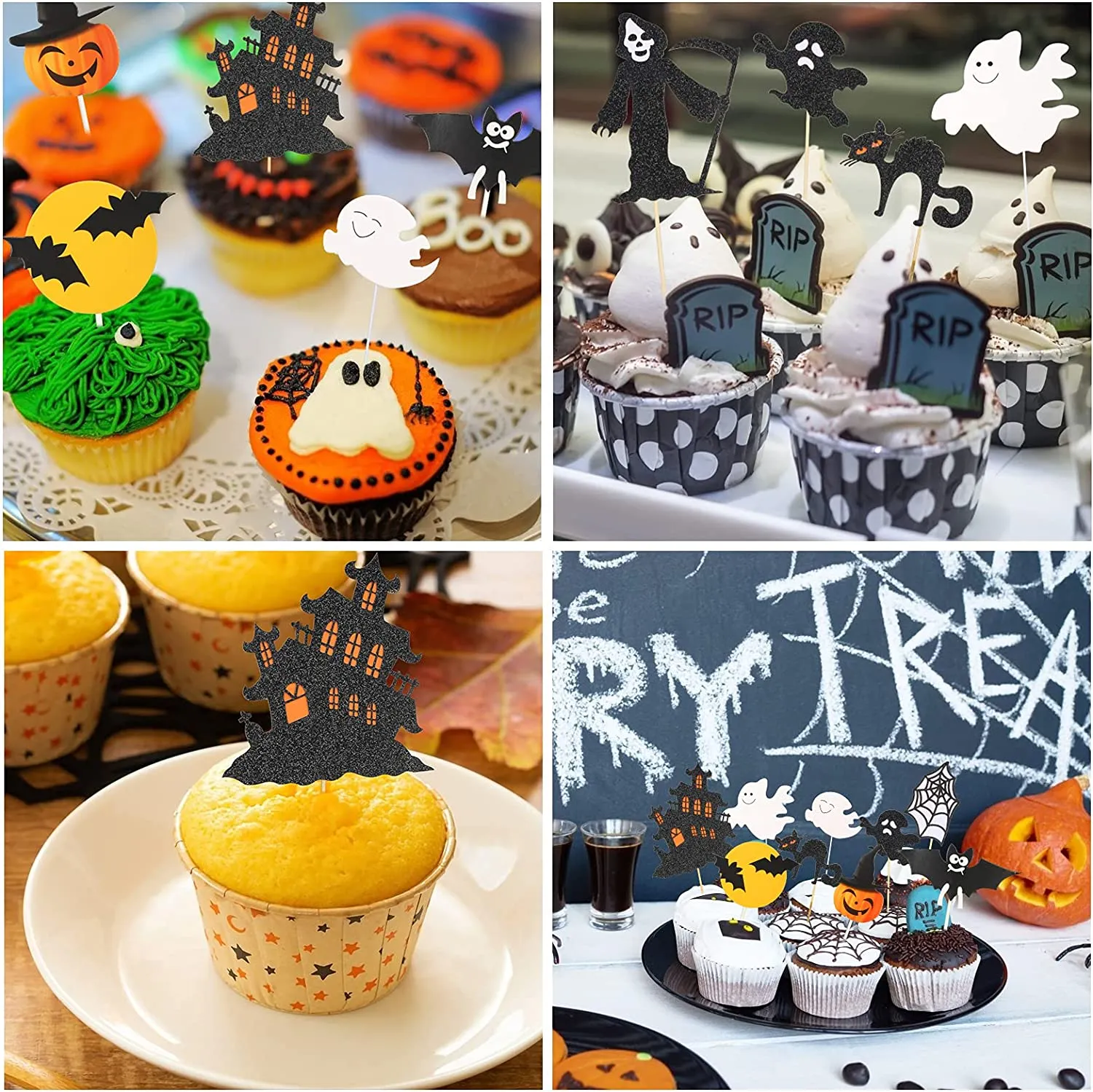 AirSMall 13 Pezzi Halloween Cake Toppers Zucca Ragnatela Demone Fantasma Ramo Castello Pipistrello Gatto Cupcake Topper, Decoraz
