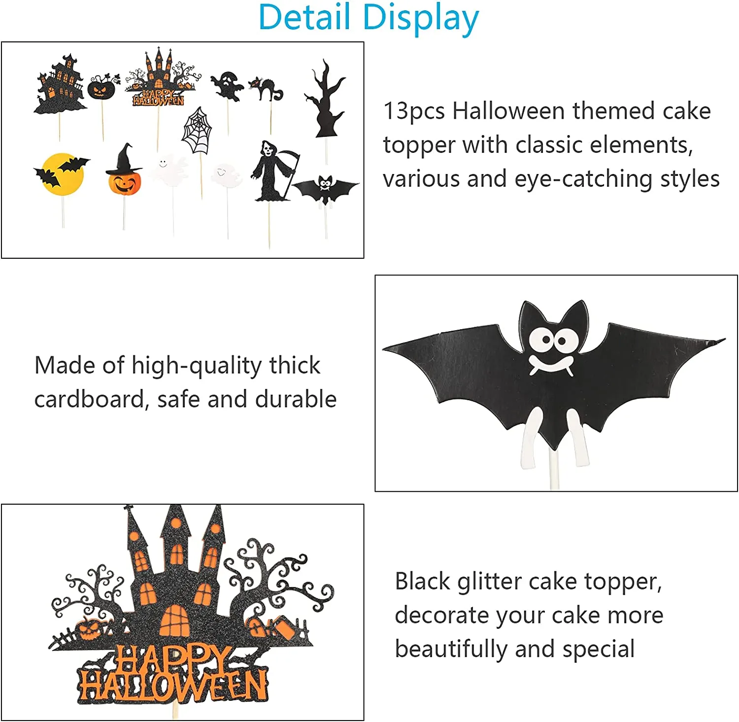AirSMall 13 Pezzi Halloween Cake Toppers Zucca Ragnatela Demone Fantasma Ramo Castello Pipistrello Gatto Cupcake Topper, Decoraz