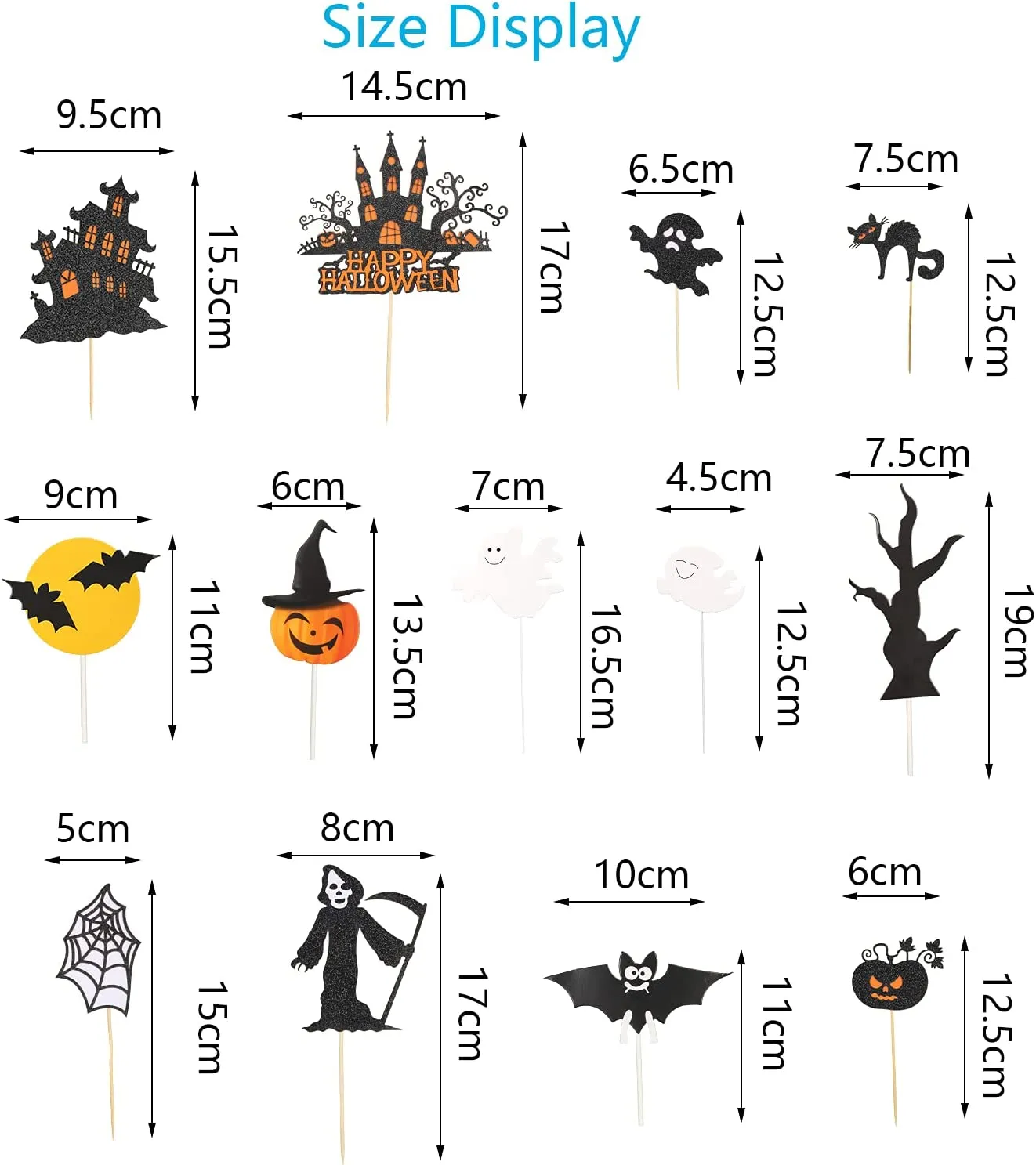 AirSMall 13 Pezzi Halloween Cake Toppers Zucca Ragnatela Demone Fantasma Ramo Castello Pipistrello Gatto Cupcake Topper, Decoraz