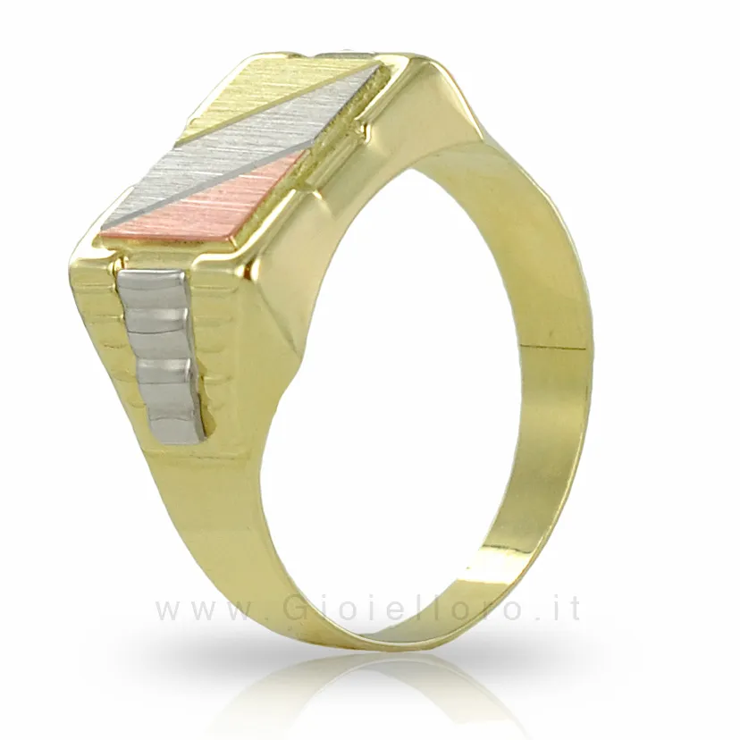 Anello da Uomo in oro giallo e centrale in oro tre colori