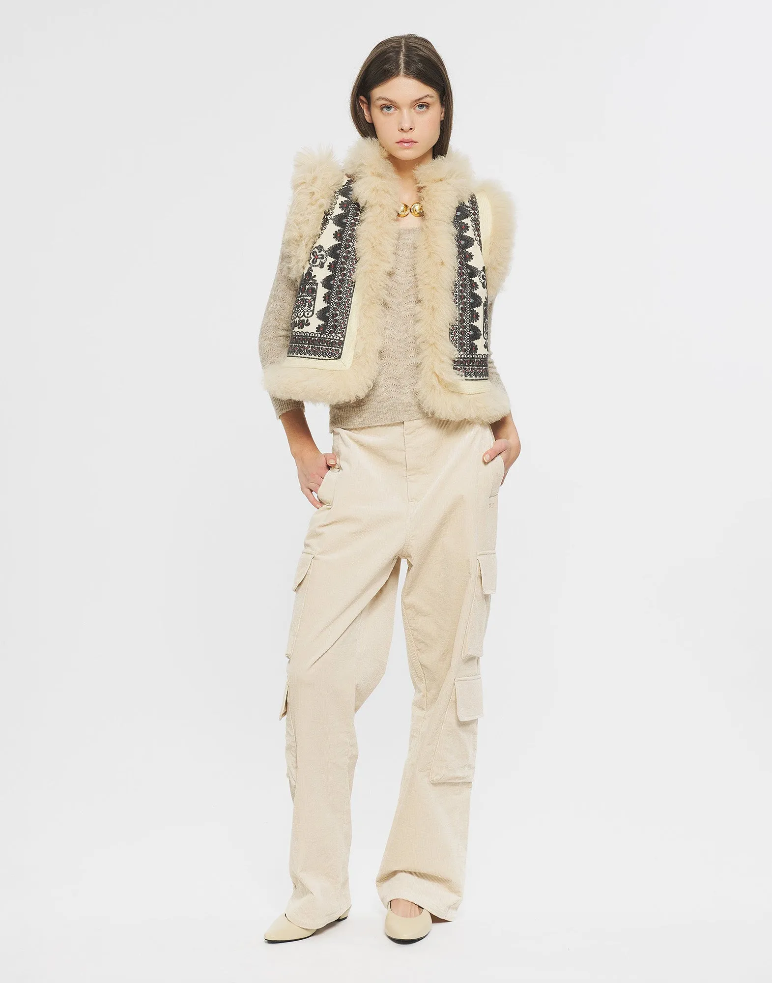 ANTIK BATIK Gilet Ricamato Sandor Cream