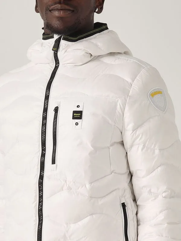 BLAUER  Piumino uomo Blauer Wave in nylon lucido Bianco Ottico