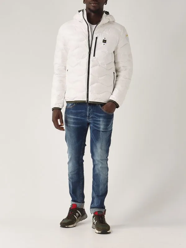 BLAUER  Piumino uomo Blauer Wave in nylon lucido Bianco Ottico