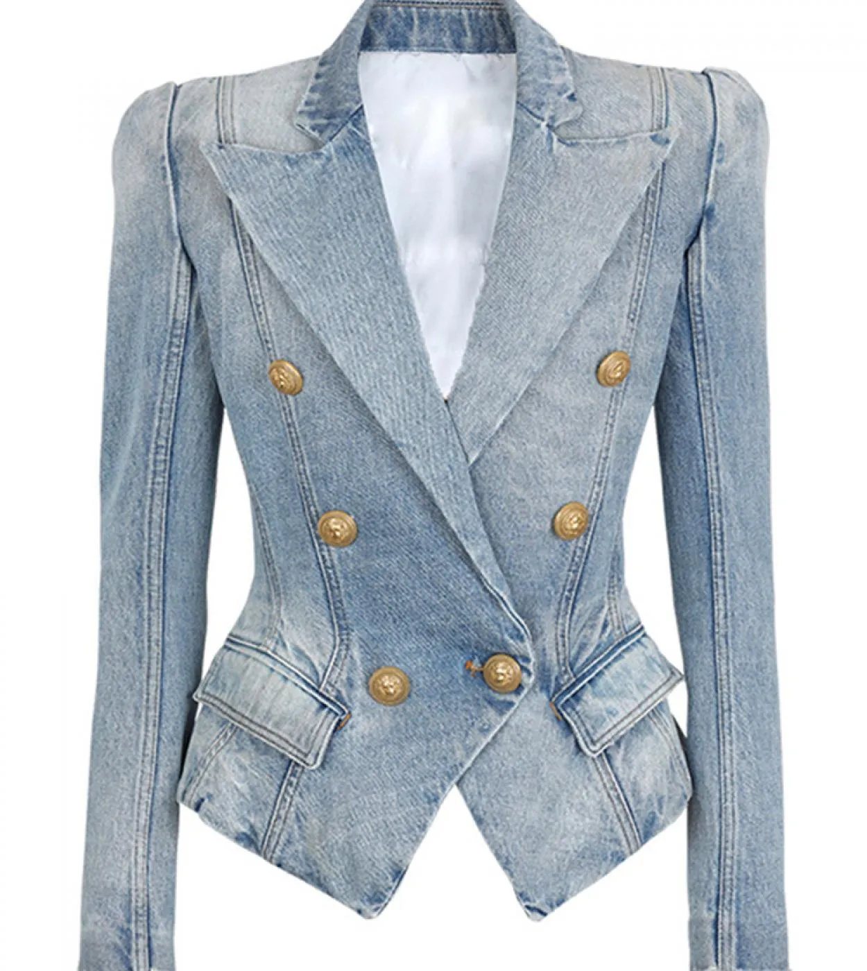 Blazer giacca di jeans di alta qualità da donna Nuovo design Slim doppio petto con bottoni a forma di leone Abiti Blazer di jean