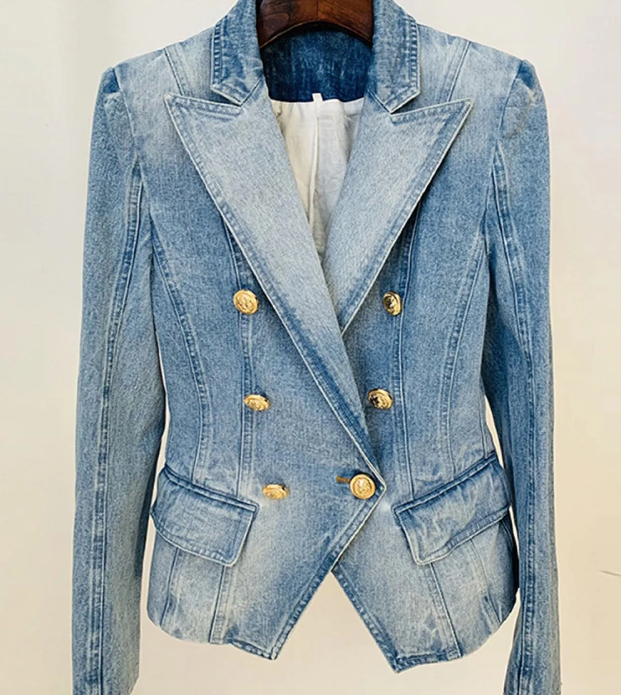 Blazer giacca di jeans di alta qualità da donna Nuovo design Slim doppio petto con bottoni a forma di leone Abiti Blazer di jean