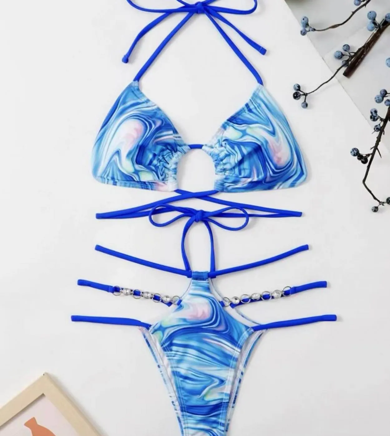 Blesskiss Diamond Bandage String Bikini Set Costume da bagno da donna a vita alta Costume da bagno brasiliano imbottito con tagl