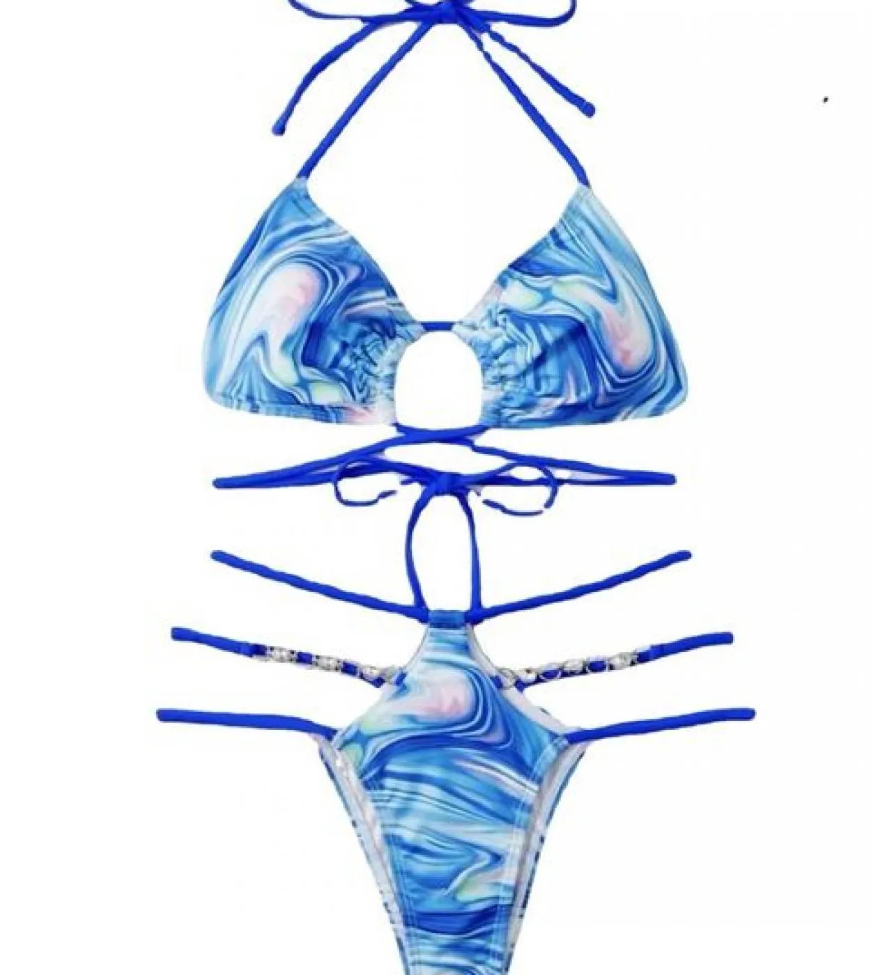 Blesskiss Diamond Bandage String Bikini Set Costume da bagno da donna a vita alta Costume da bagno brasiliano imbottito con tagl