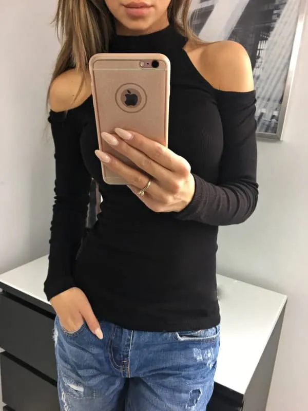 Blusa casual in tessuto tipo cotone a coste elasticizzato