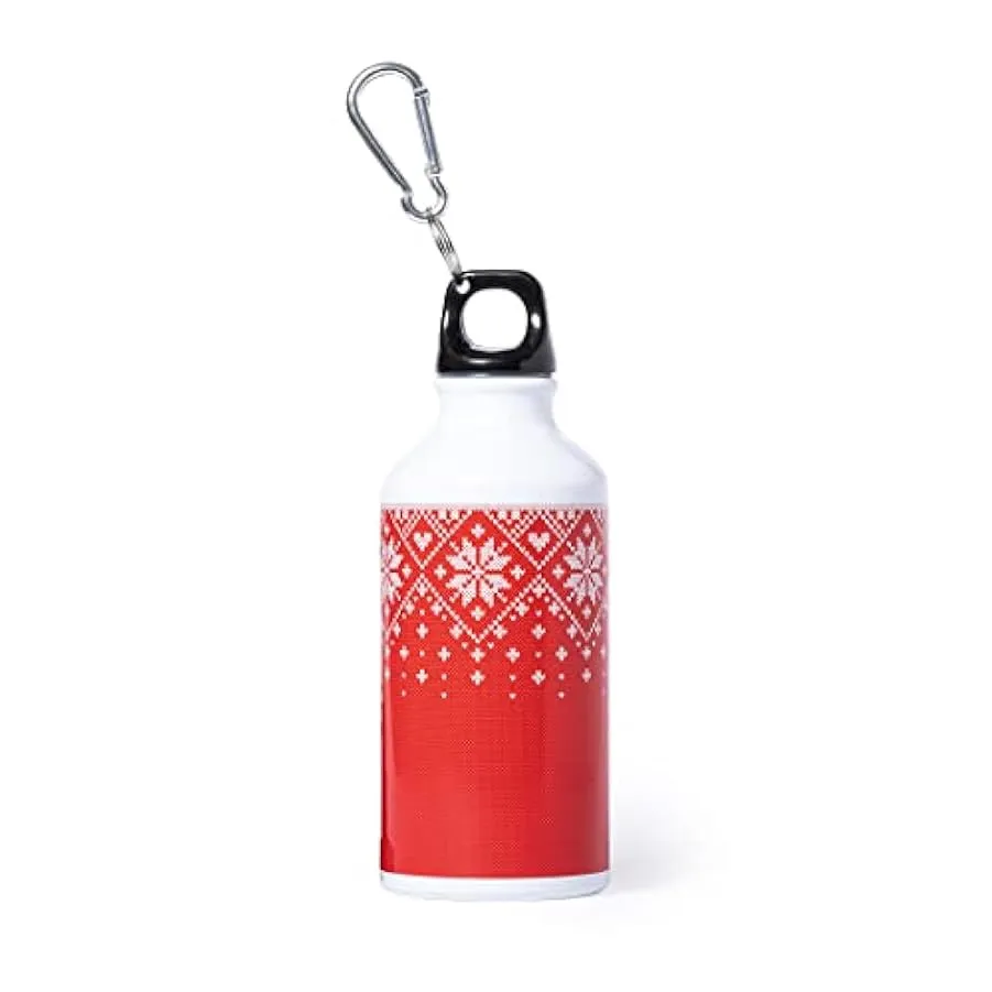 Borraccia piccola sportiva in Alluminio Metallo da 400 ml Babbo Natale Rossa mini Natalizia Regalo con Tappo Senza perdite adatt