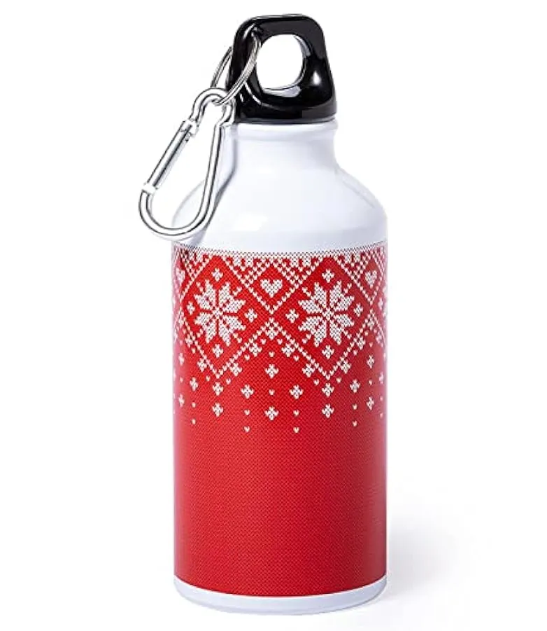 Borraccia piccola sportiva in Alluminio Metallo da 400 ml Babbo Natale Rossa mini Natalizia Regalo con Tappo Senza perdite adatt