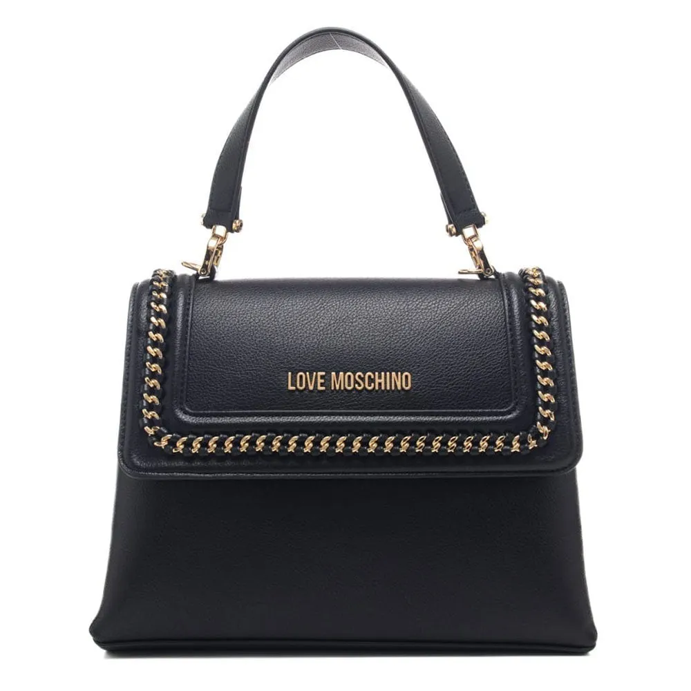 Borsa Donna a Mano con Tracolla LOVE MOSCHINO Nera con Catena Gioiello