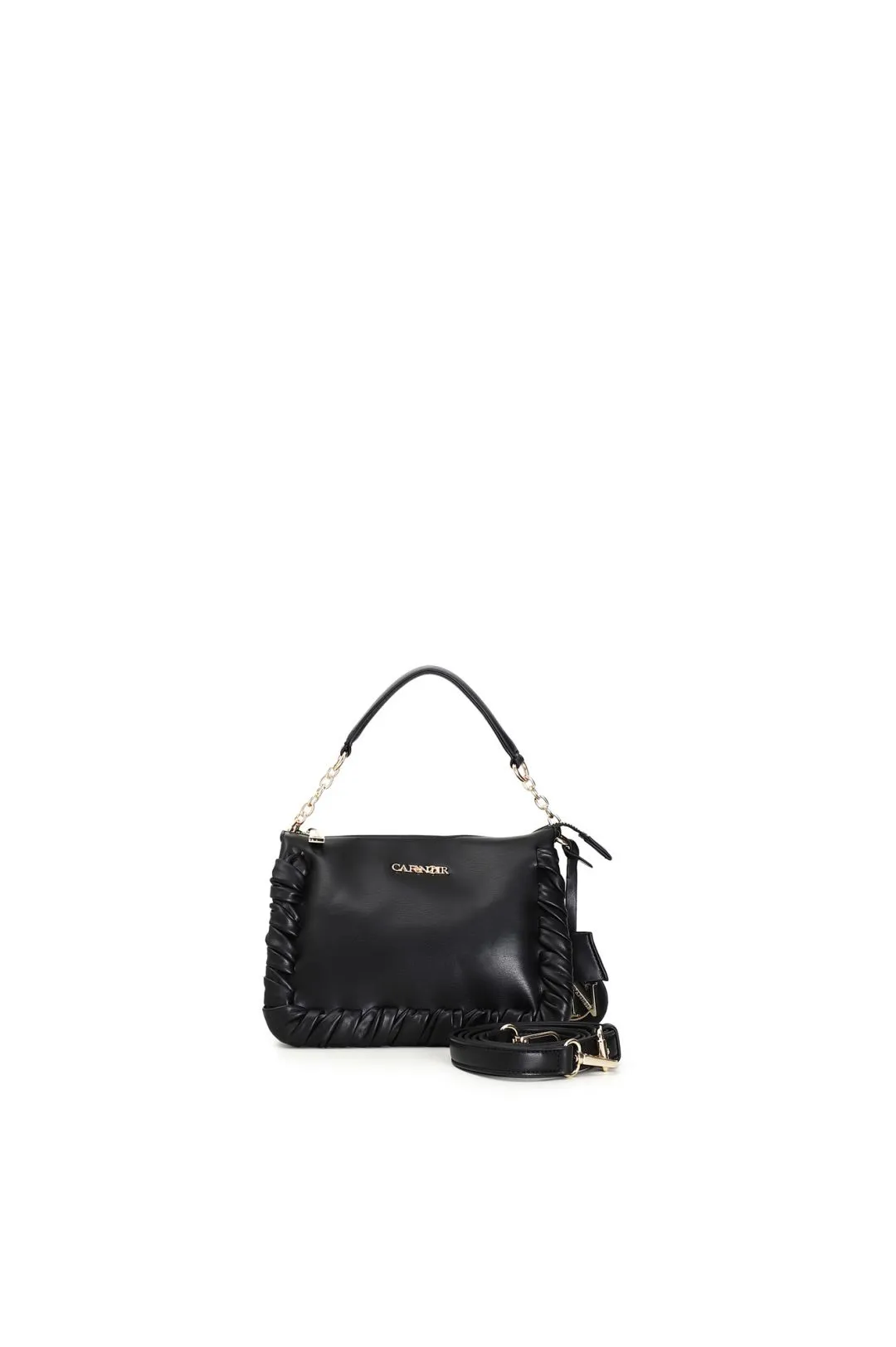 borsa morbida con zip e infilature ai bordi nero