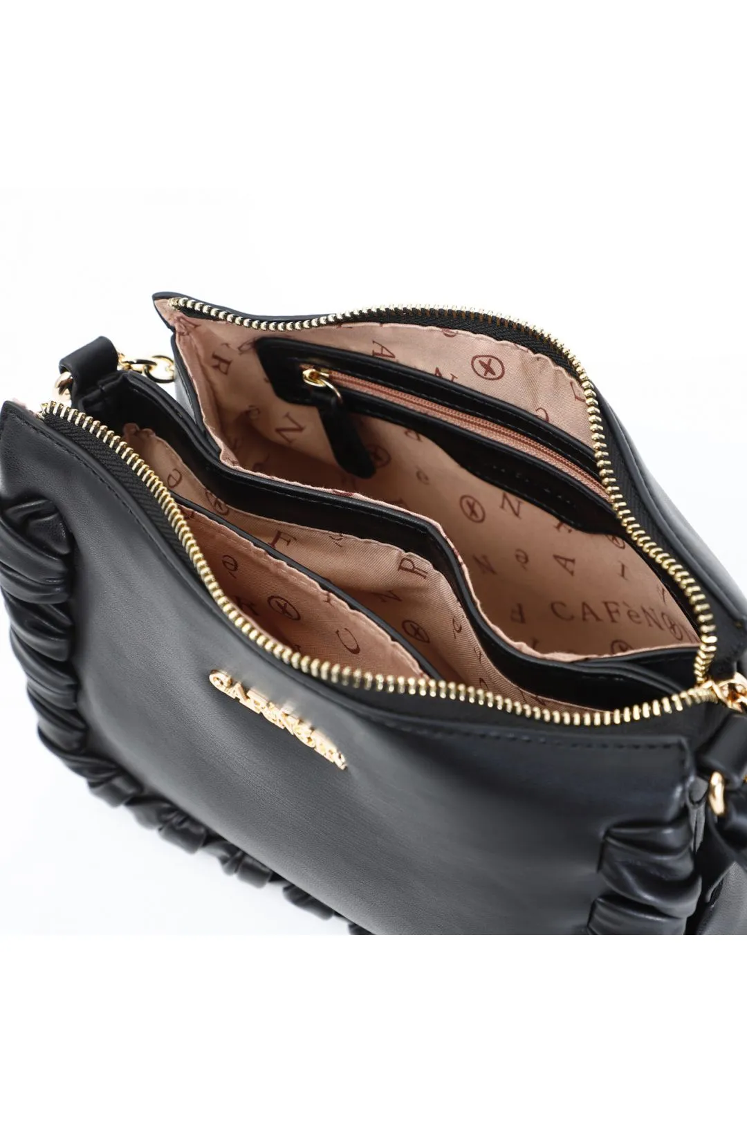 borsa morbida con zip e infilature ai bordi nero