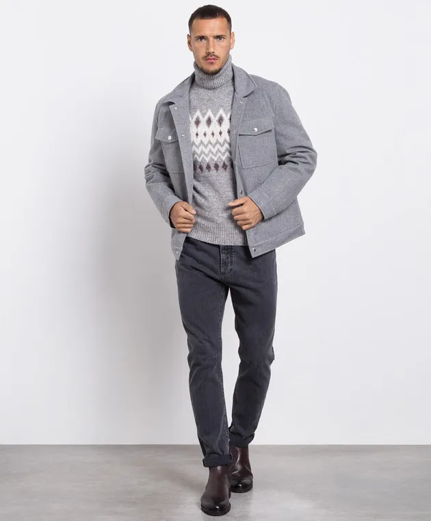 Brunello Cucinelli Maglione grigio con fantasia MSO504303