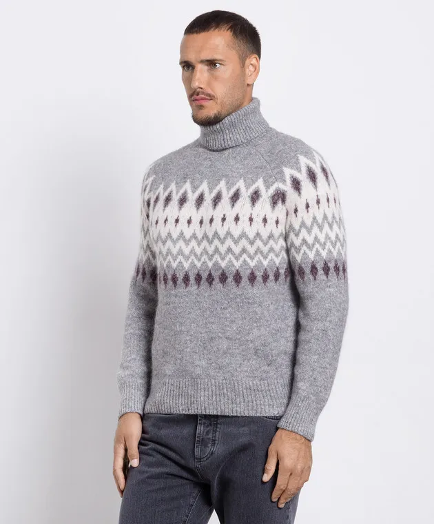Brunello Cucinelli Maglione grigio con fantasia MSO504303