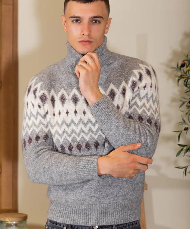 Brunello Cucinelli Maglione grigio con fantasia MSO504303