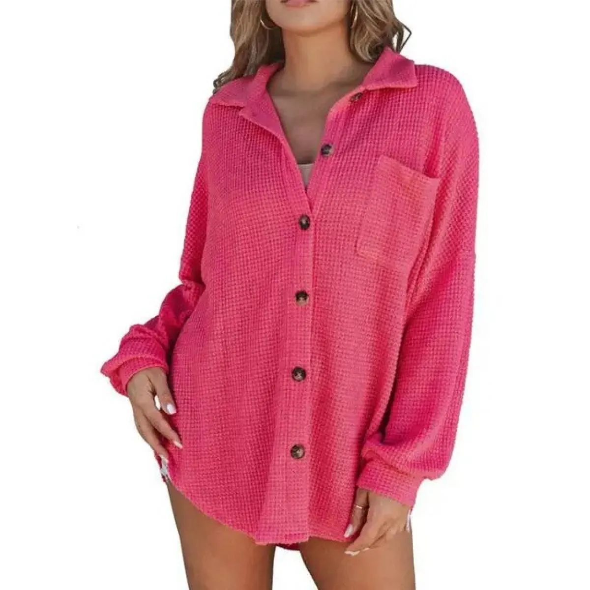 Camicia 2023 Top cappotto da donna autunno inverno nuova camicia in waffle con tasca colletto alla coreana tinta unita