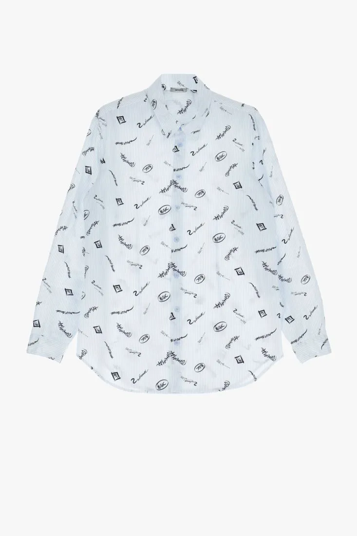 Camicia a righe con stampa a contrasto e colletto classico