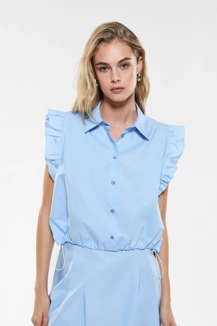 Camicia in puro cotone con volant e fermacorda