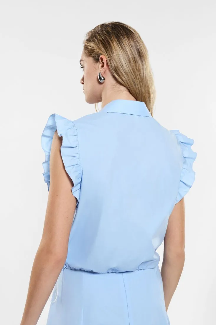 Camicia in puro cotone con volant e fermacorda