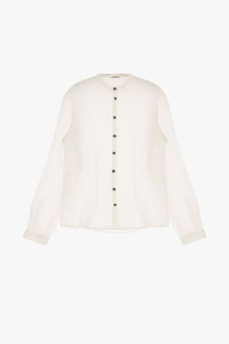 Camicia monocolour con collo alla coreana e bottoni a contrasto