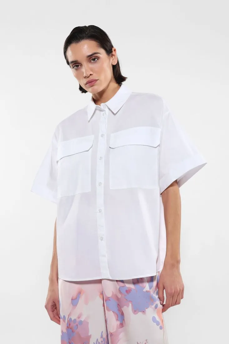 Camicia oversize in puro cotone con maniche corte
