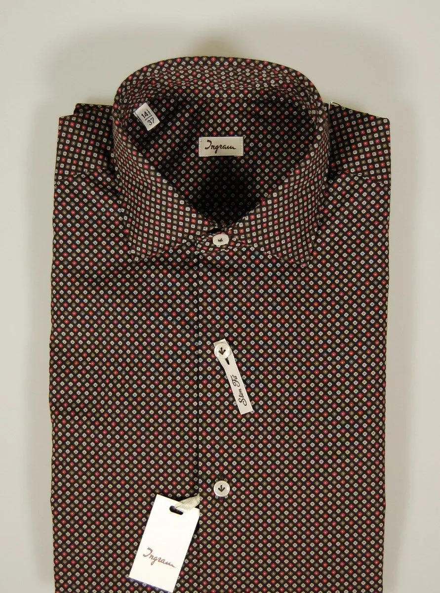 Camicia slim fit ingram fondo nero micro fantasia marrone grigio bordeaux