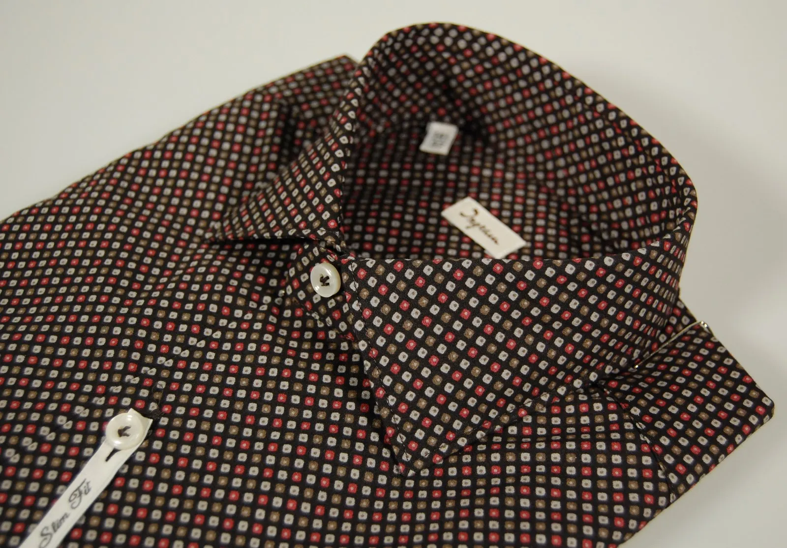 Camicia slim fit ingram fondo nero micro fantasia marrone grigio bordeaux