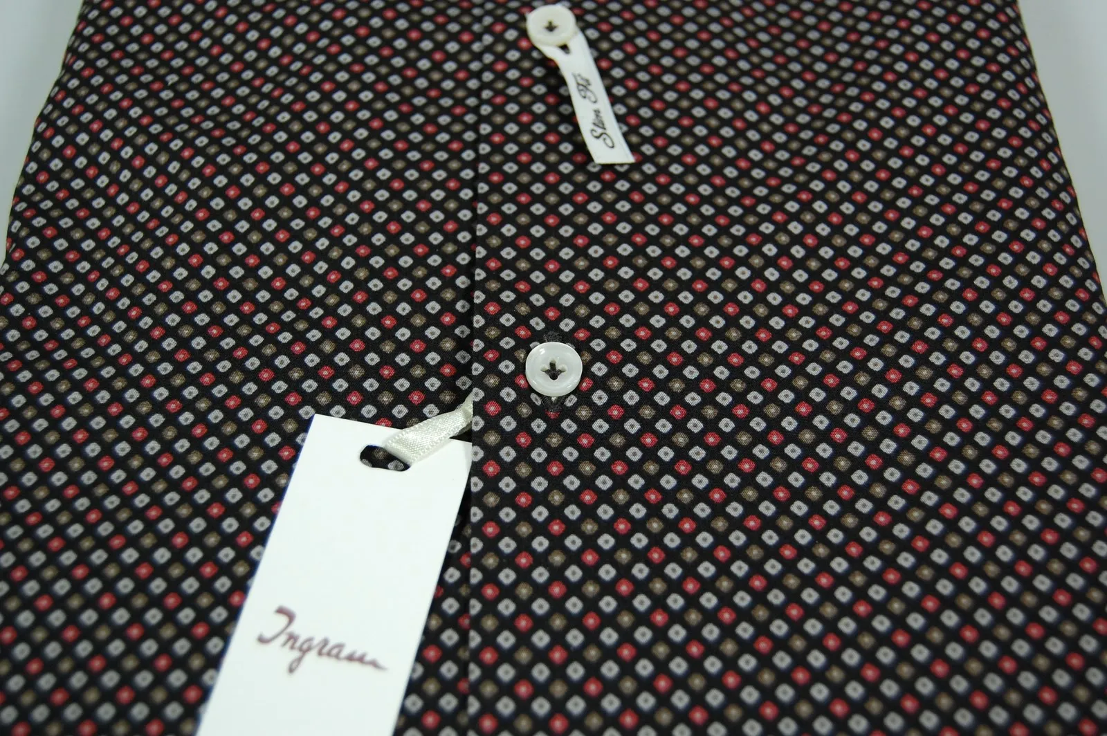 Camicia slim fit ingram fondo nero micro fantasia marrone grigio bordeaux