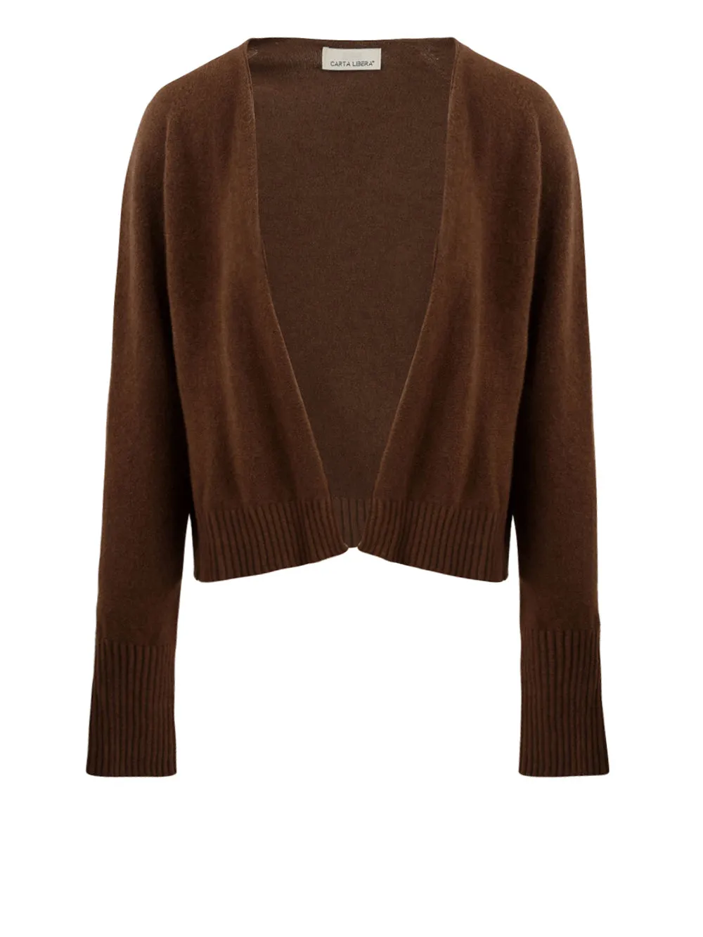 Cardigan Donna marrone con orli a costine