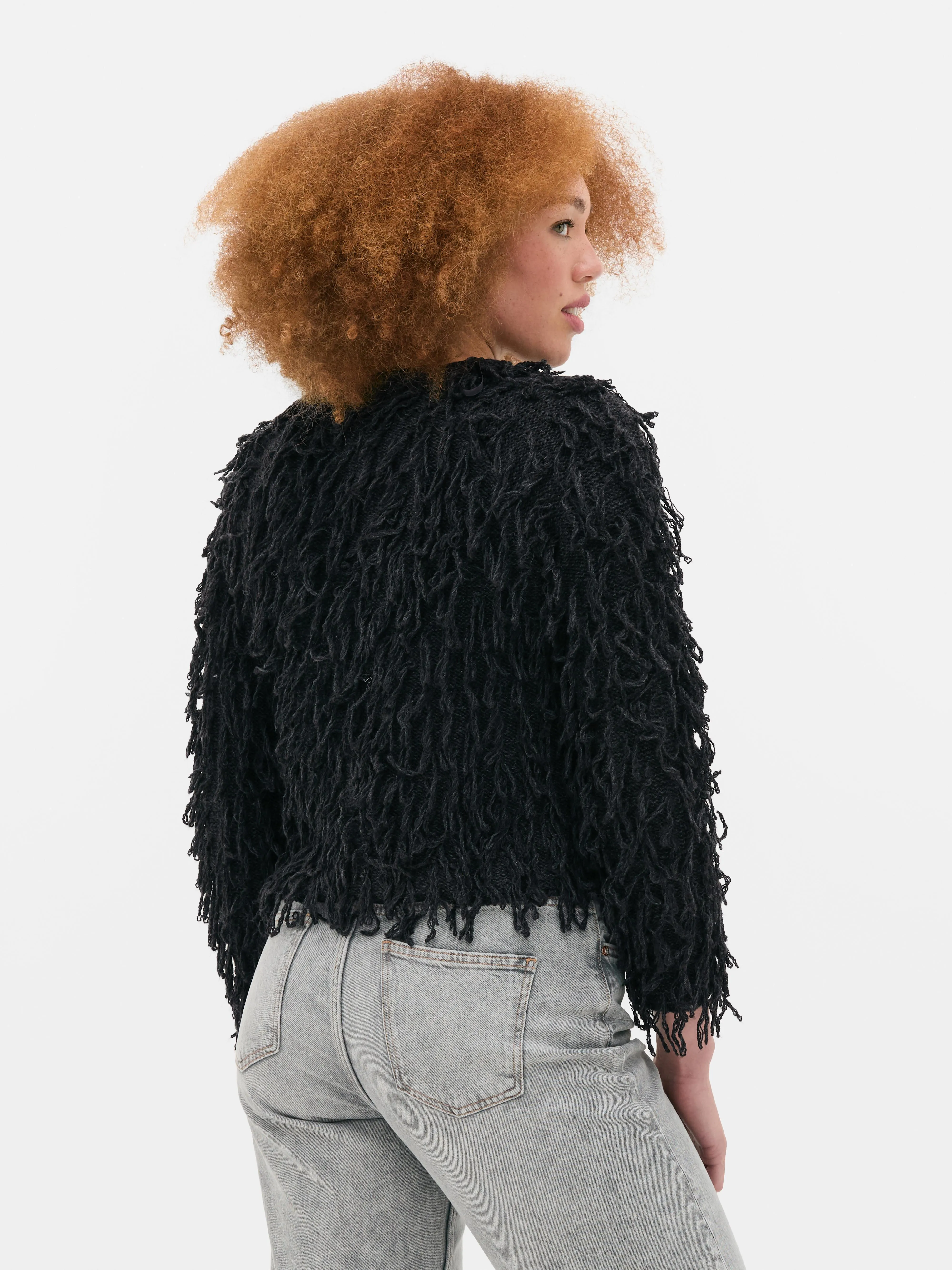 Cardigan girocollo a pelo lungo