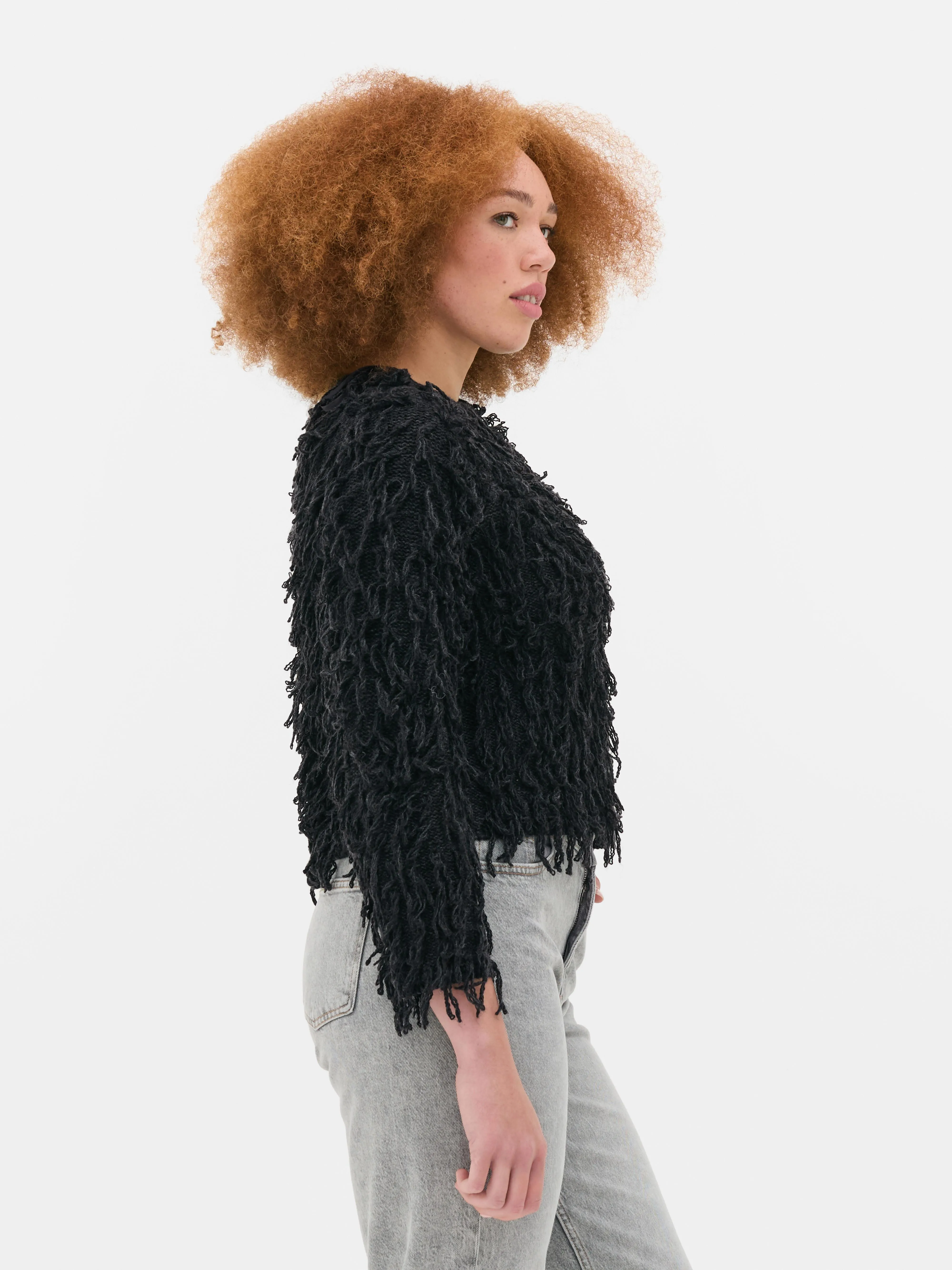 Cardigan girocollo a pelo lungo