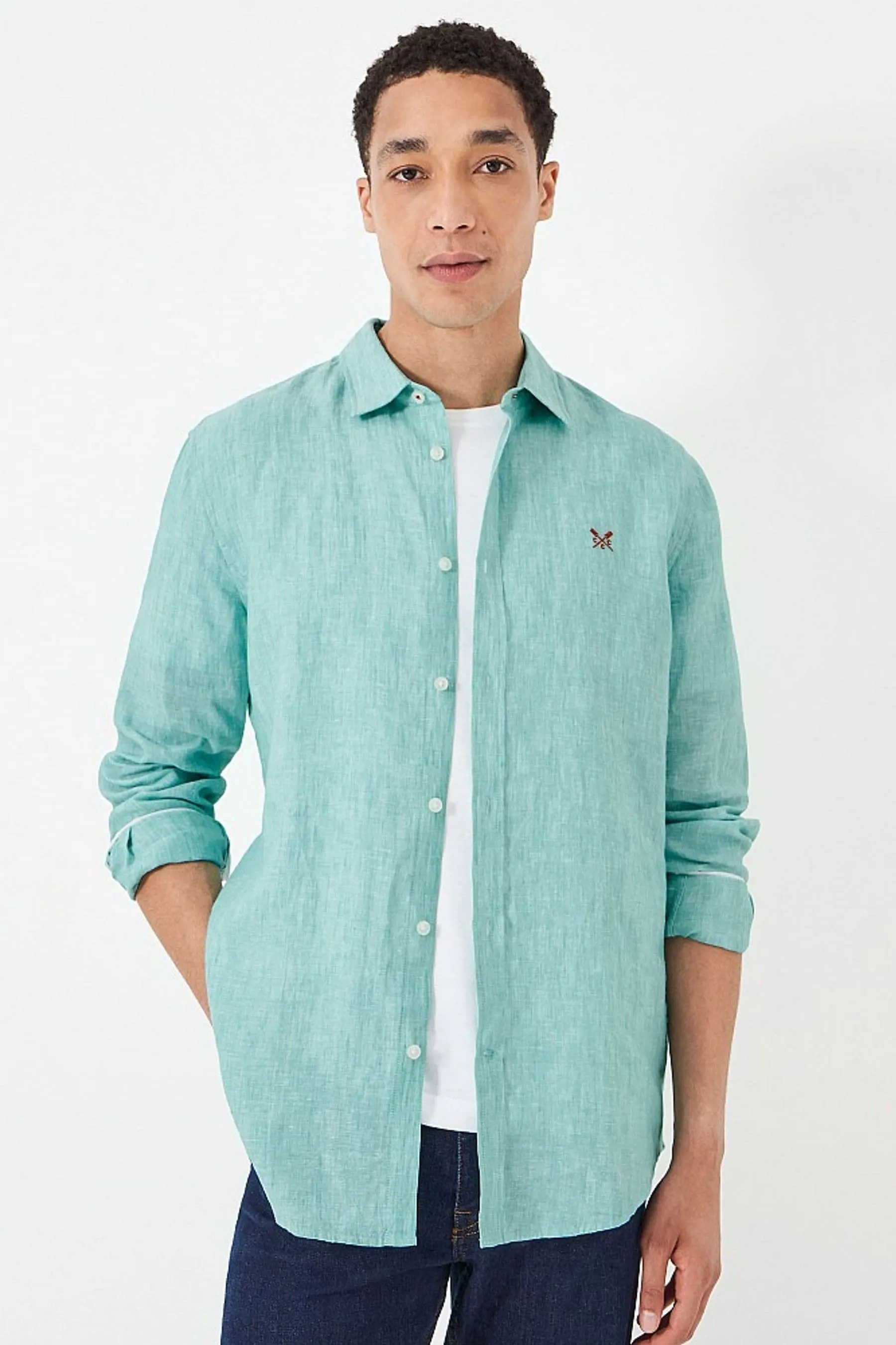 Crew Clothing Camicia a maniche lunghe classica in lino tinta unita 100% cotone    