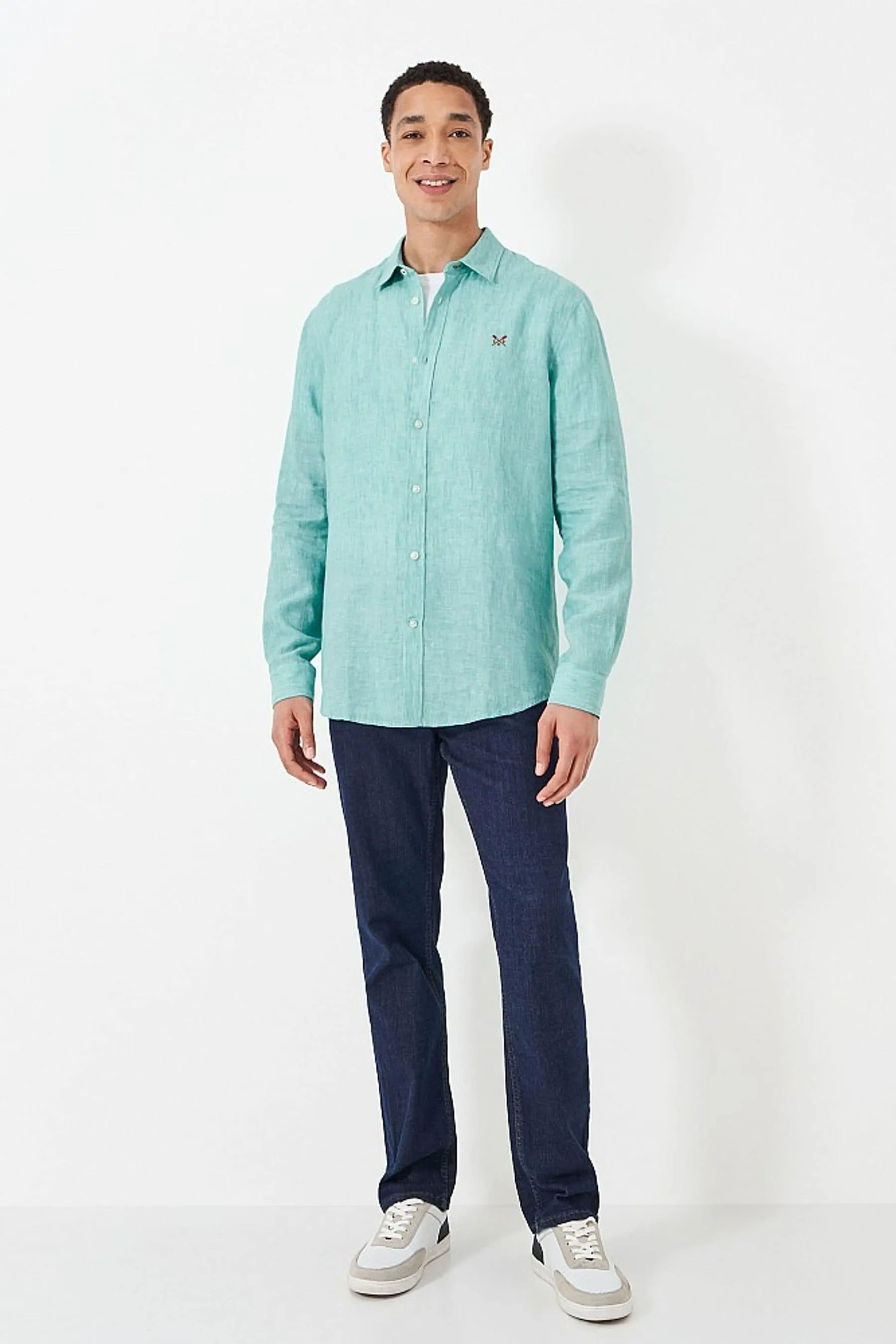 Crew Clothing Camicia a maniche lunghe classica in lino tinta unita 100% cotone    