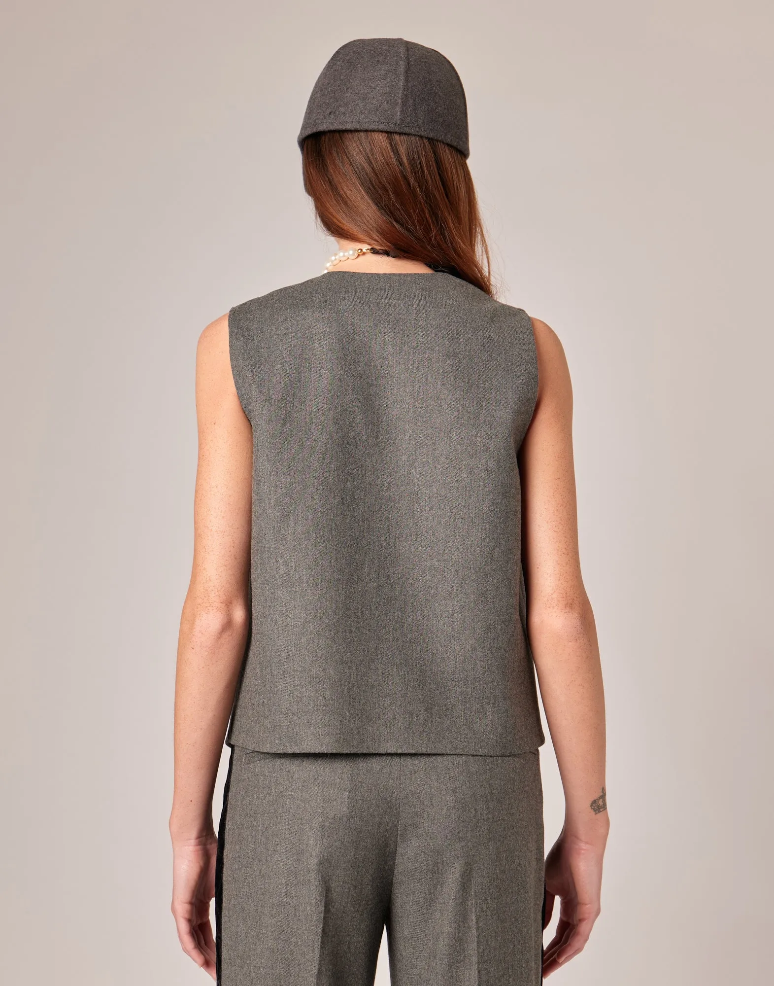 DOUUOD Gilet in Flanella Misto Lana Stretch Grigio Fumo
