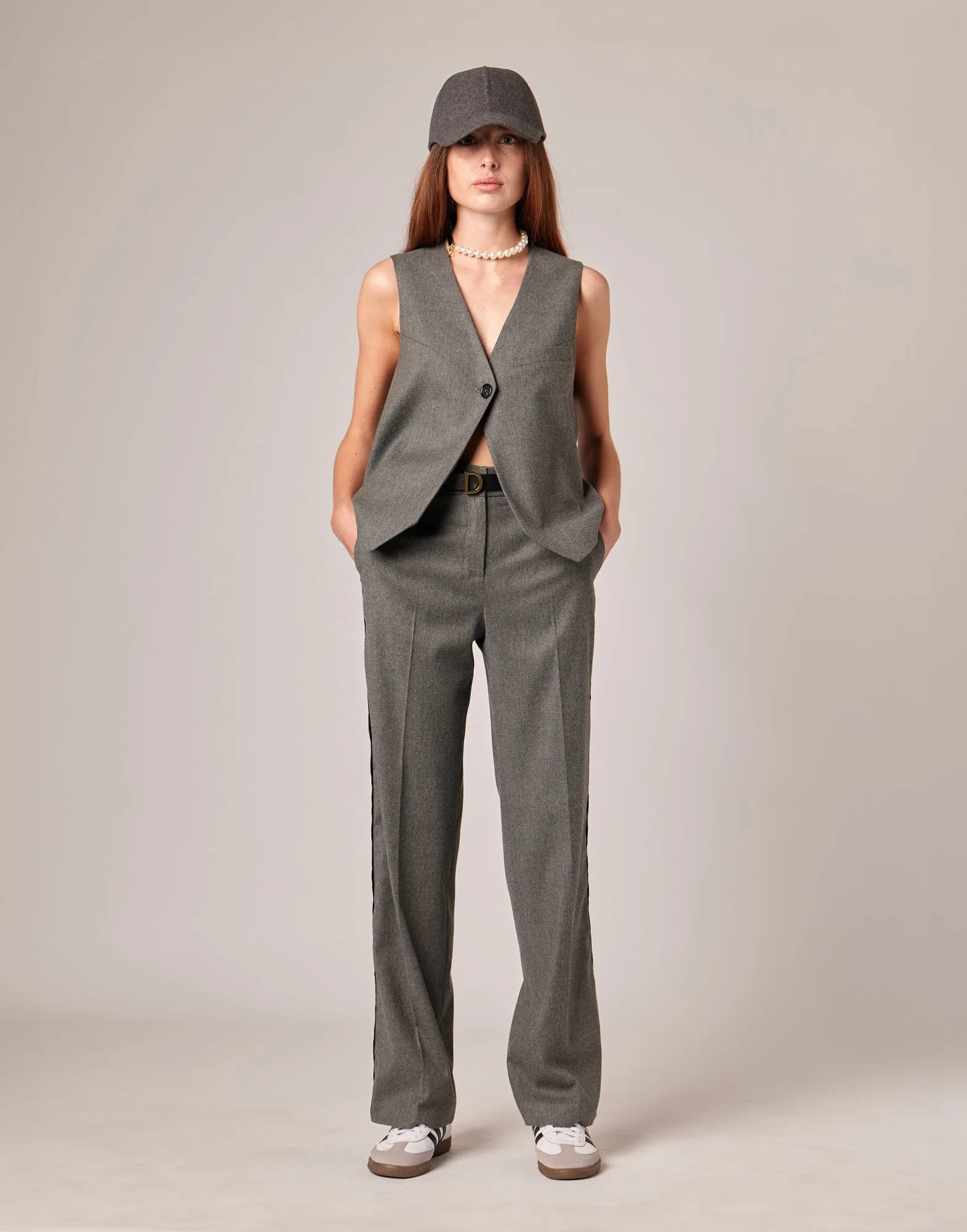 DOUUOD Gilet in Flanella Misto Lana Stretch Grigio Fumo