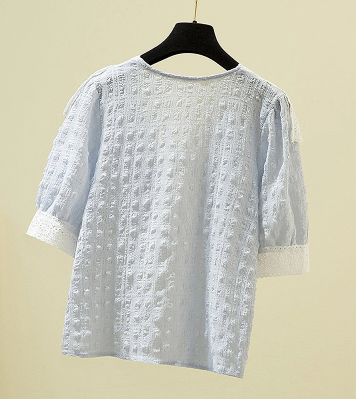 Elegante 4xl camicetta di pizzo estivo donna nuova manica corta volant patchword scollo a V camicia allentata dolce moda donna t